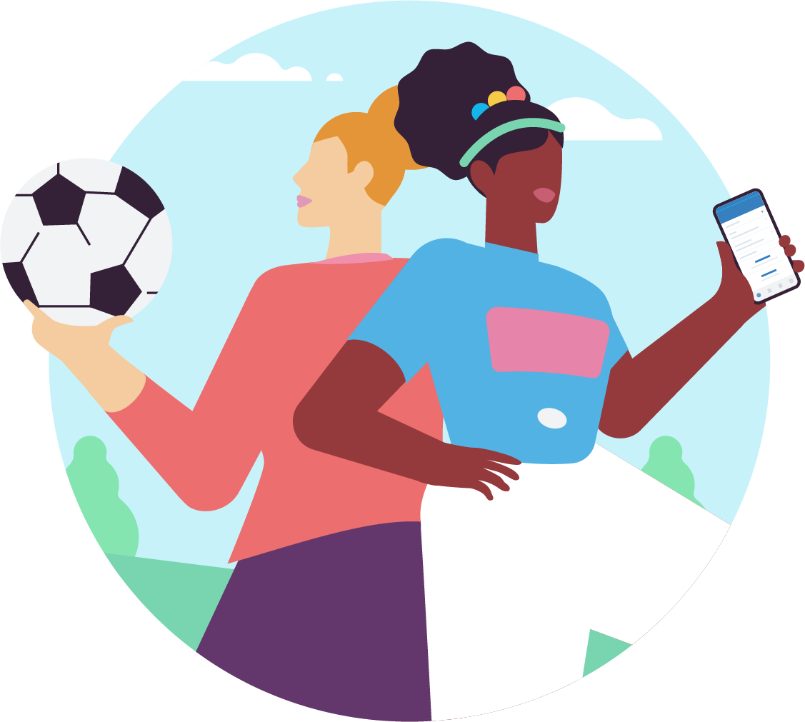 An football player practice ball skills while the club’s bookkeeper keeps tabs on the club’s finances on their phone